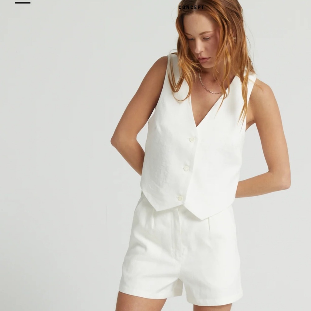 Almina Concept white linen blazer vest size small Buttondown sleeveless v-neck - Picture 2 of 10